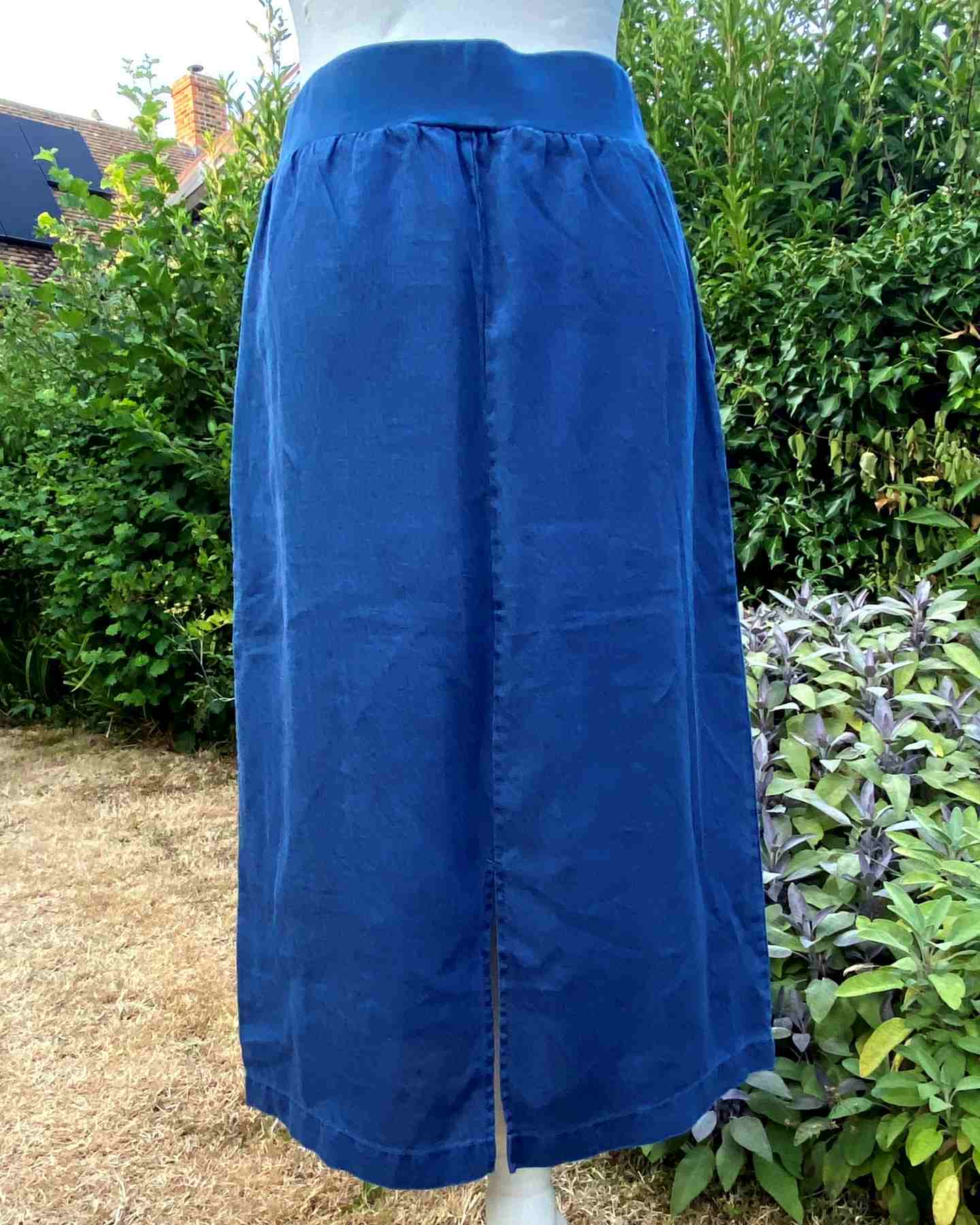 SEASALT Navy Blue Linen Straight Skirt UK10 Angel Ray Pockets Back Split Elastic Waist Midi - Image 2
