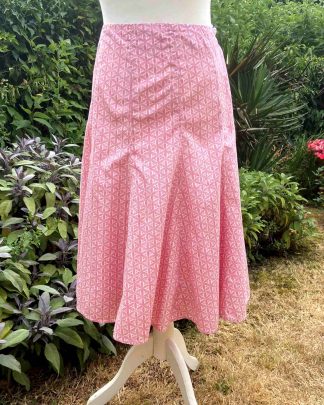 GAP Red White Cotton Patterned Fit and Flare Skirt UK 10-12 Lined Knee Length Midi