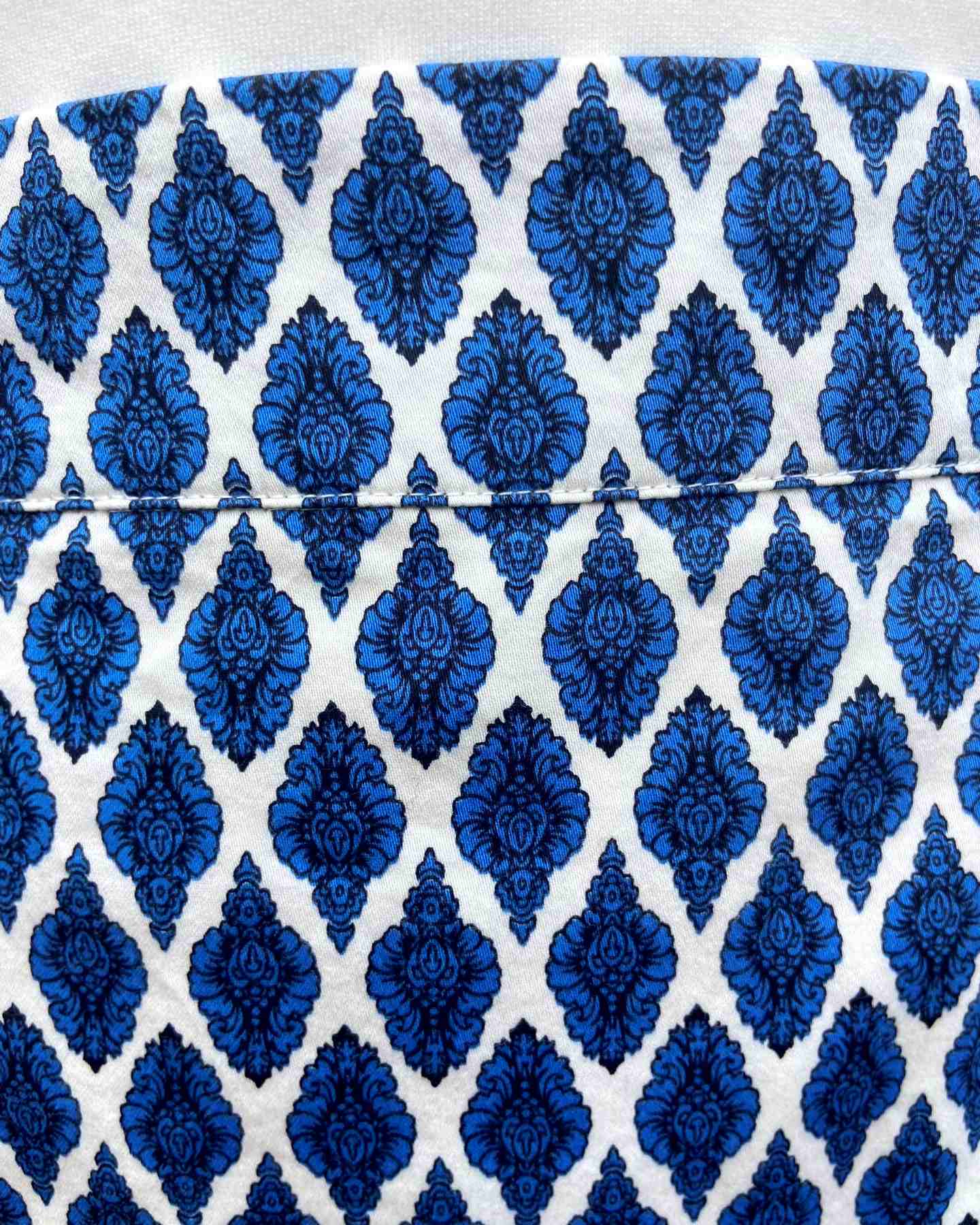 JOULES Blue Claris Damask Stretch Cotton Straight Skirt UK10 Lined Pockets Above Knee Length - Image 4