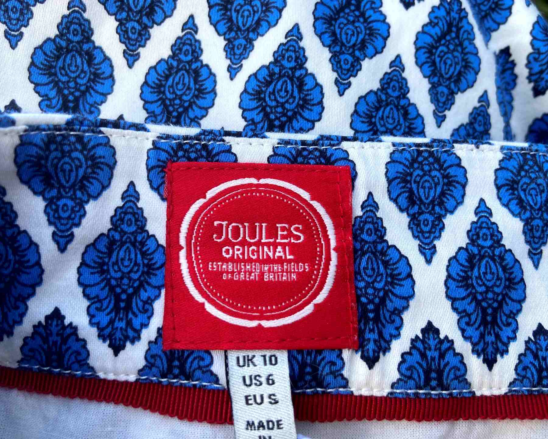 JOULES Blue Claris Damask Stretch Cotton Straight Skirt UK10 Lined Pockets Above Knee Length - Image 7