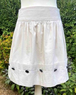 RIVER ISLAND Cream Pure Cotton Gathered Skirt UK10 Pockets Buttons Mini All Season