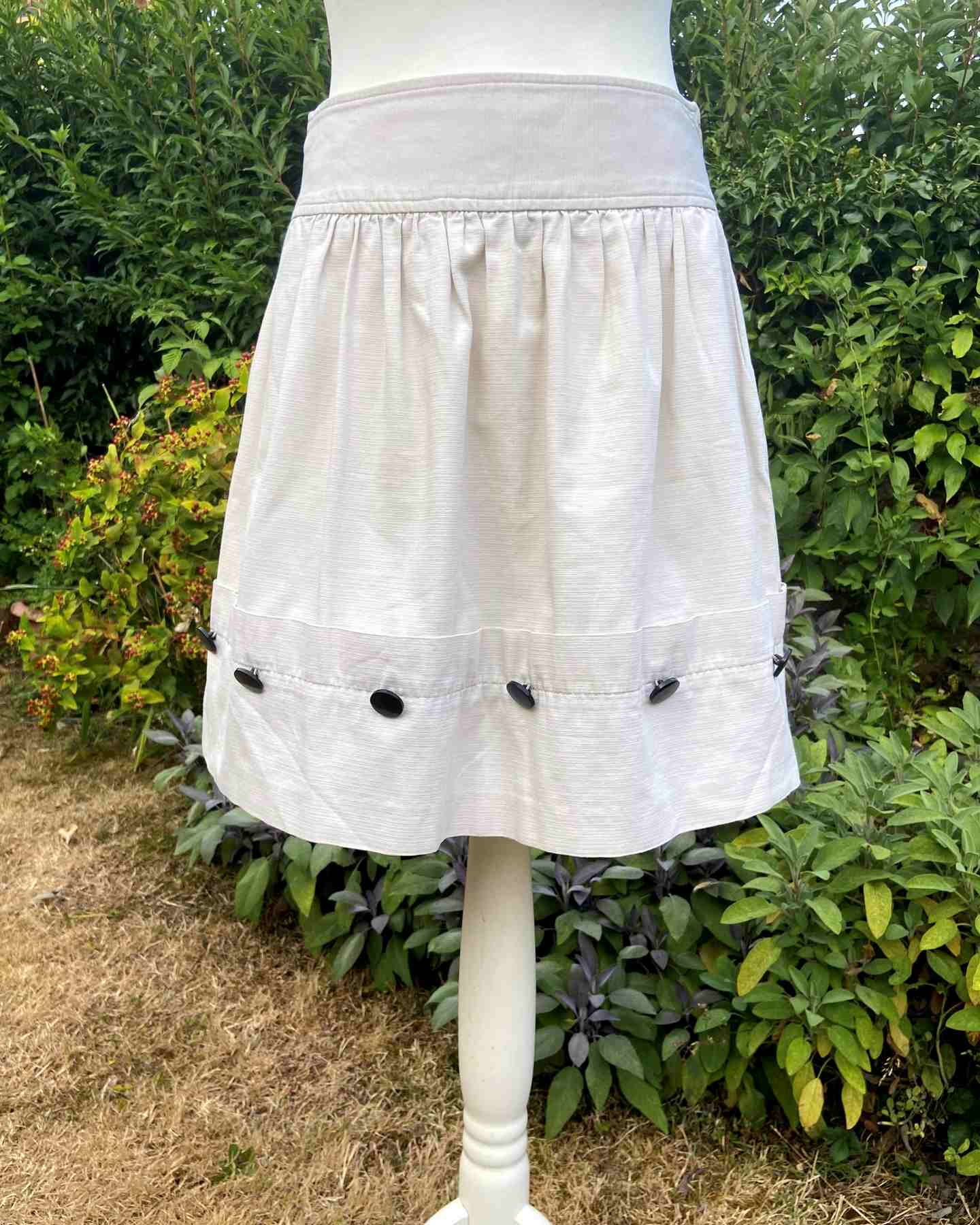 RIVER ISLAND Cream Pure Cotton Gathered Skirt UK10 Pockets Buttons Mini All Season - Image 2
