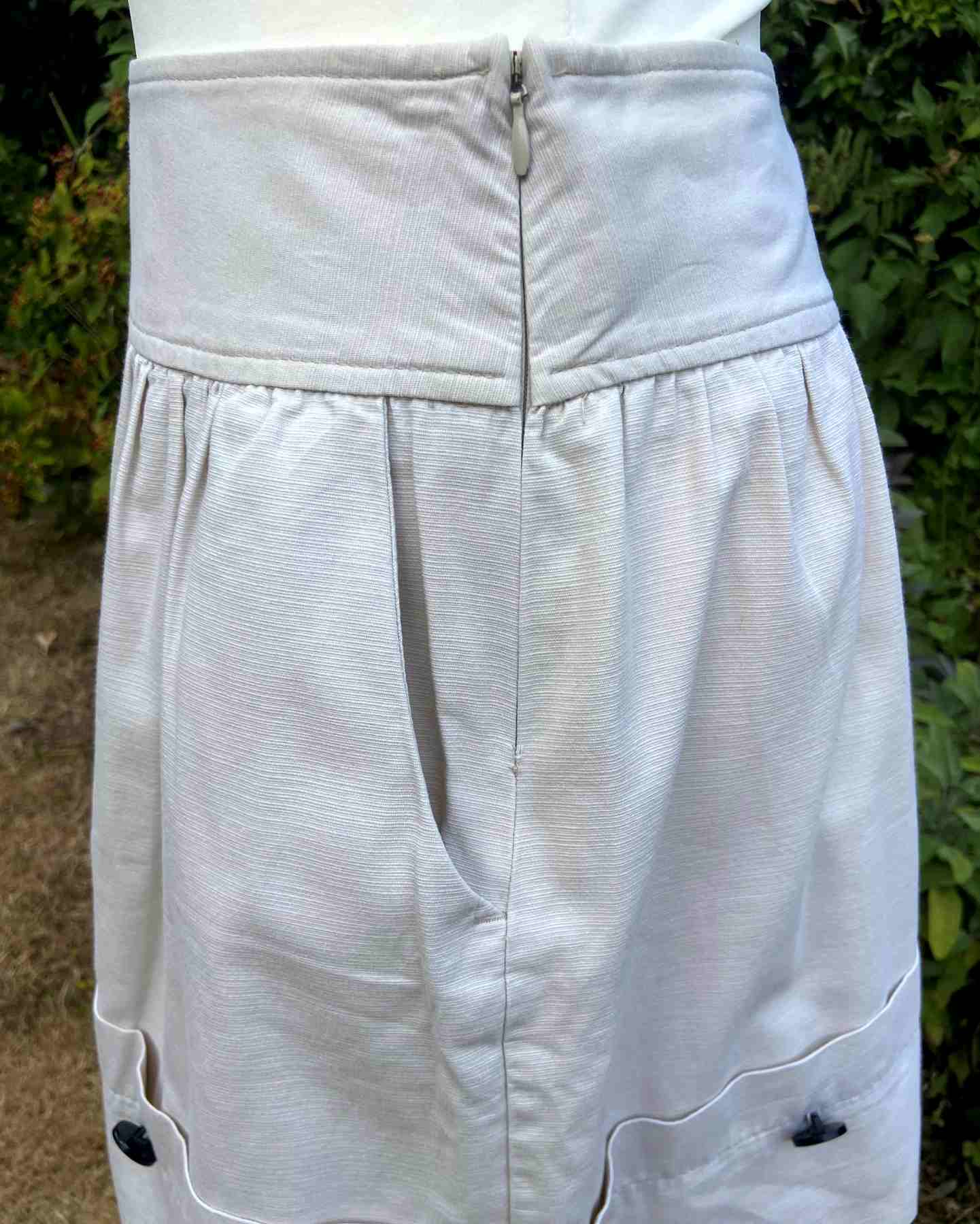 RIVER ISLAND Cream Pure Cotton Gathered Skirt UK10 Pockets Buttons Mini All Season - Image 6