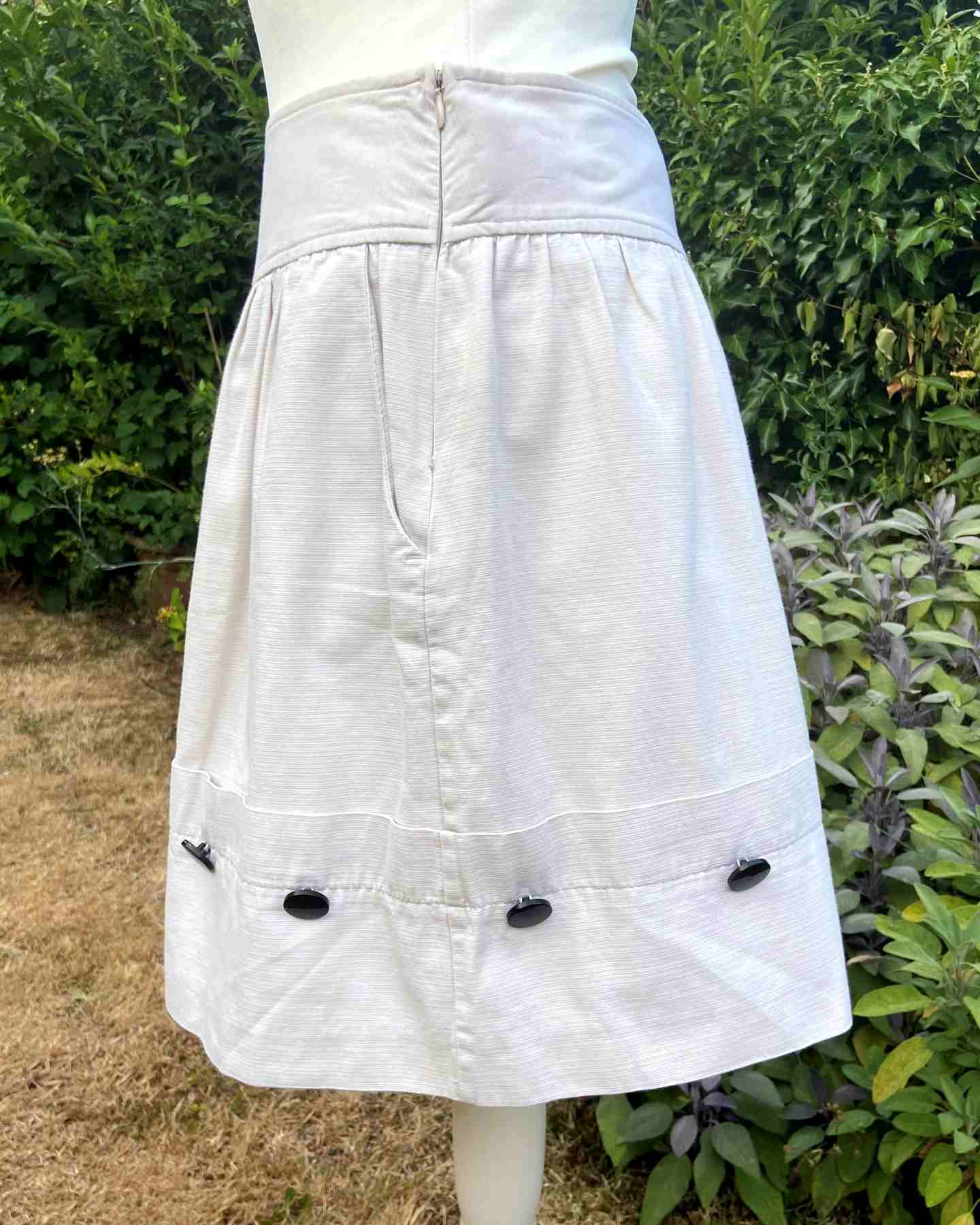 RIVER ISLAND Cream Pure Cotton Gathered Skirt UK10 Pockets Buttons Mini All Season - Image 3
