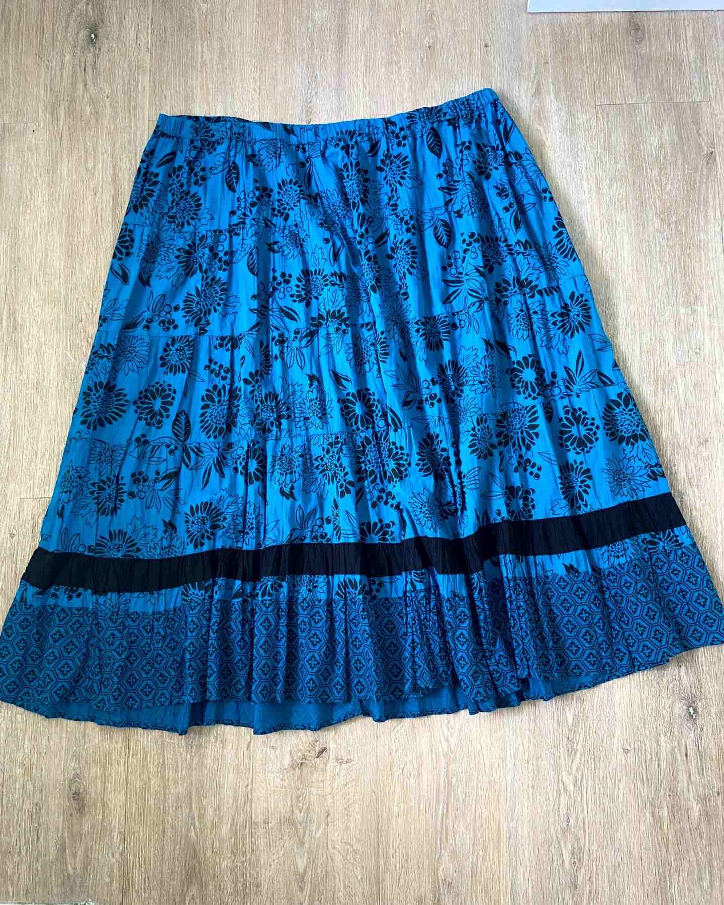 WHITE STAG Turquoise Blue Tiered Gypsy Skirt UK28 4X Boho Indian Cotton Elasticated Maxi
