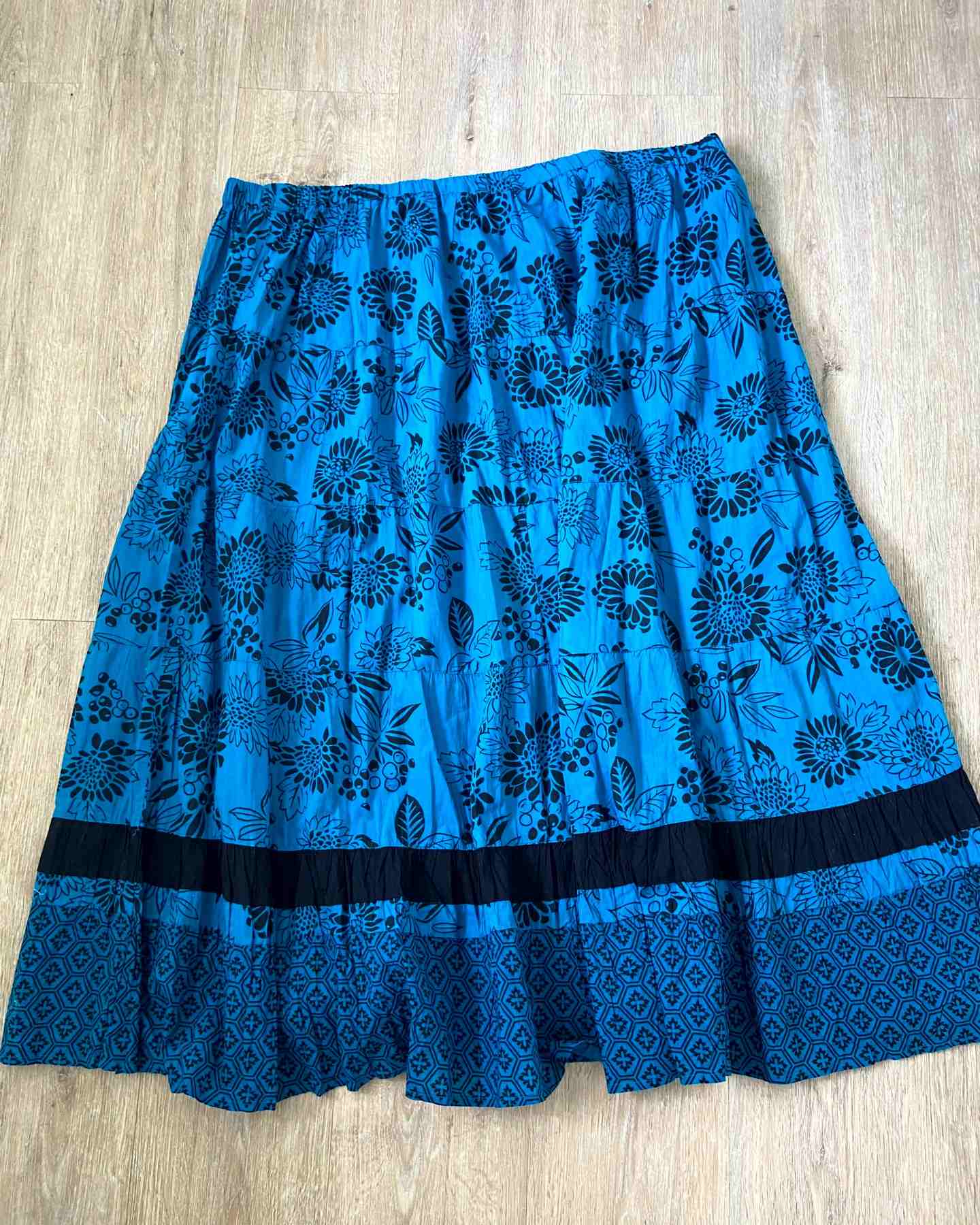 WHITE STAG Turquoise Blue Tiered Gypsy Skirt UK28 4X Boho Indian Cotton Elasticated Maxi - Image 2