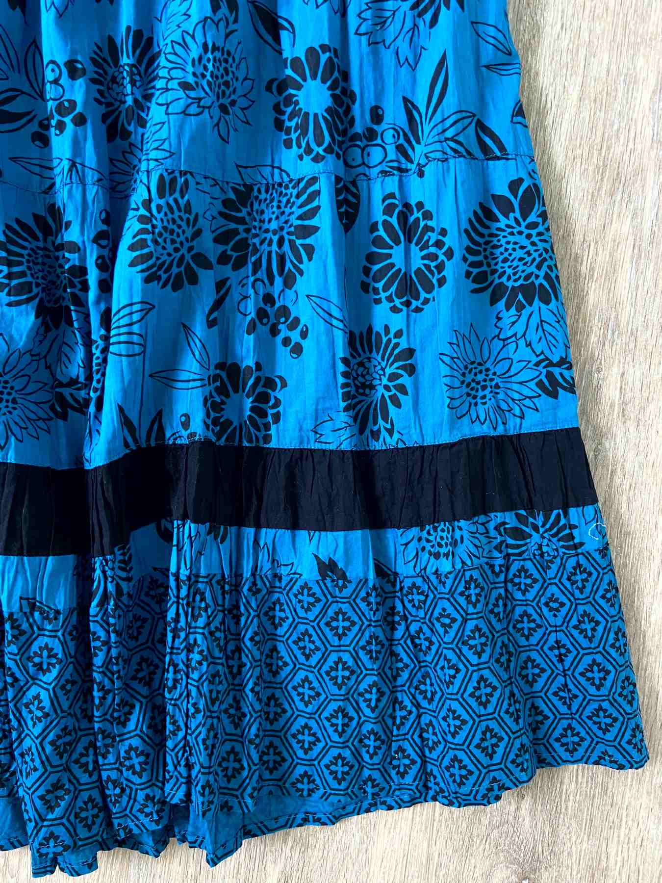 WHITE STAG Turquoise Blue Tiered Gypsy Skirt UK28 4X Boho Indian Cotton Elasticated Maxi - Image 4