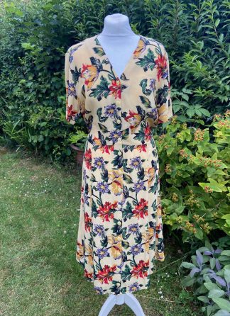 OLSEN VINTAGE Yellow Floral Tea Dress Size UK 16 Approx 90s Button Front Summer