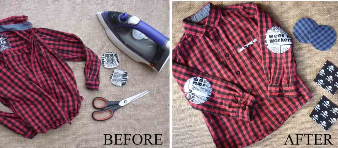 Vintage-Patch Red Check Shirt Valentines Refashion Before and After